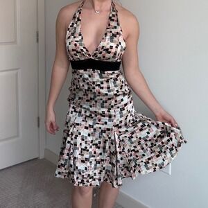 Vintage Kaya Di Koko Y2K Pattern Fishtail 100% Silk Midi Dress Size Small